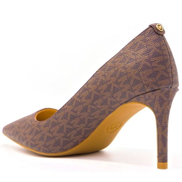 New Michael Michael Kors logo MK High Heel Monogram Pointed Pumps 5 black gold - Picture 2 of 4